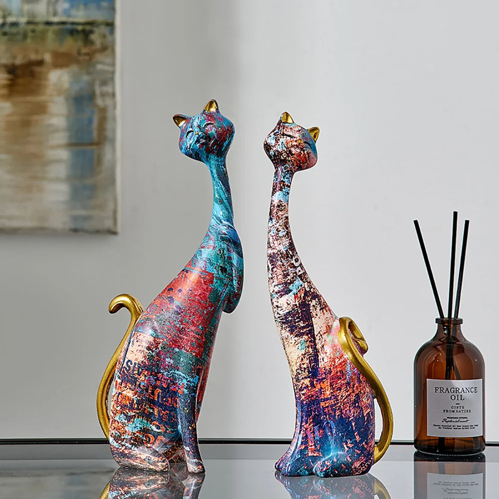 Elegant Abstract Cat Figurines – Colorful Modern Home Decor