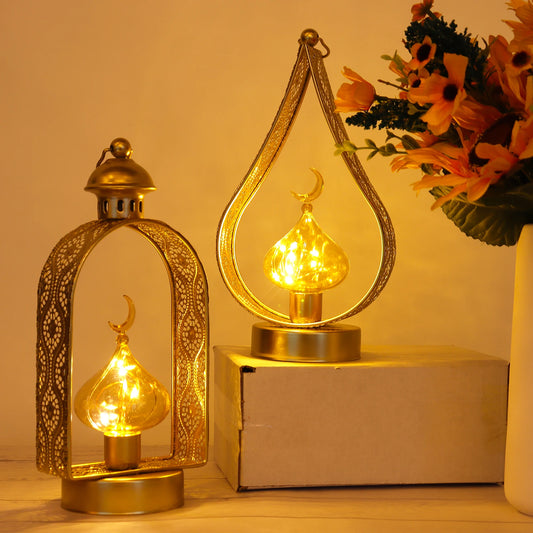 Pafu Arabic Islamic Gift Home Decor Ramadan Eid Gift Table Top Arch Lantern Table Centre Piece with LED Castle