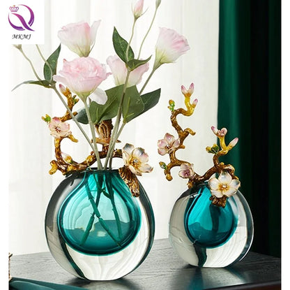 Luxury European Crystal Glass Vase – Handcrafted Enamel Decorative Home Accent