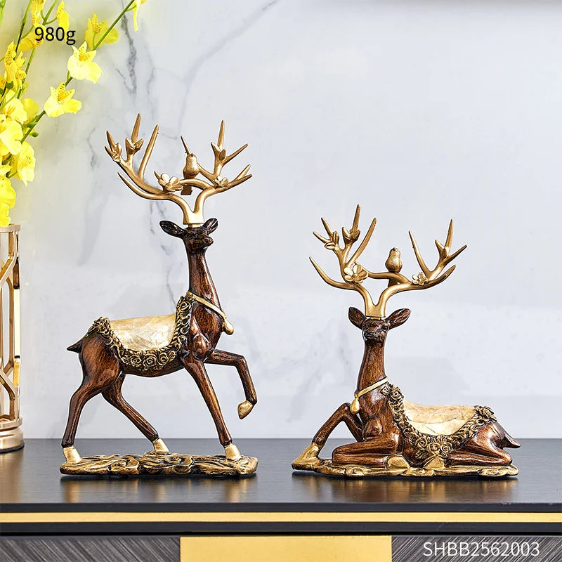 Luxury Golden Deer & Fortune Blessing Plate – Elegant Home & Office Decor