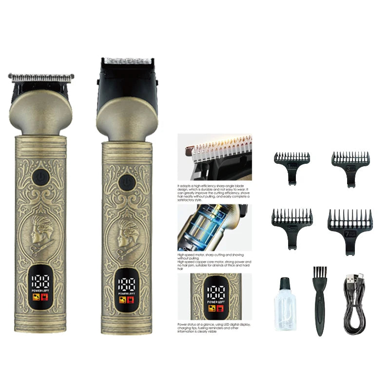 Professional Hair Trimmer – T-Blade, Cordless, LED Display