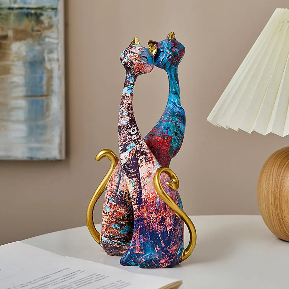 Elegant Abstract Cat Figurines – Colorful Modern Home Decor