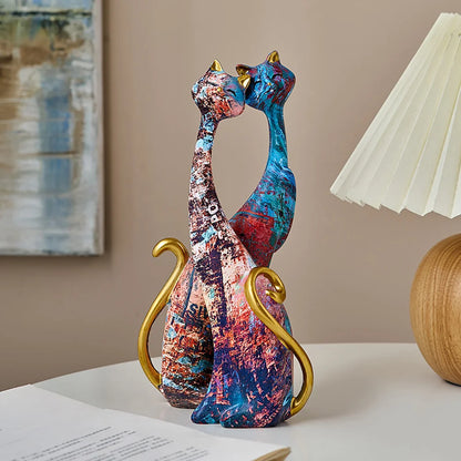 Elegant Abstract Cat Figurines – Colorful Modern Home Decor