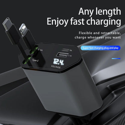 Retractable 4-in-1 Fast Charge USB-C Car Charger | 100W/120W Power Adapter