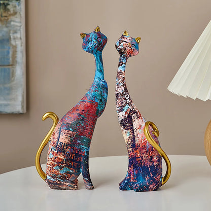 Elegant Abstract Cat Figurines – Colorful Modern Home Decor