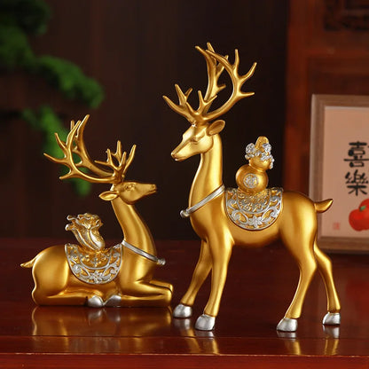 Luxury Golden Deer Figurine Set – Elegant Home &amp; Holiday Decor