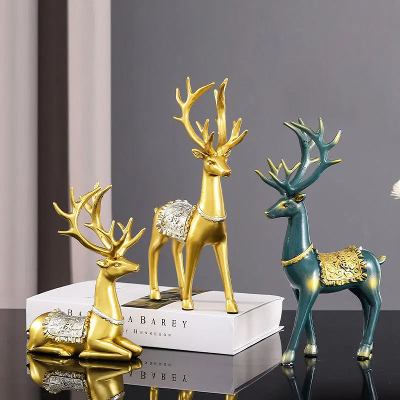 Majestic Emerald Deer Set – Luxury Home & Office Decor