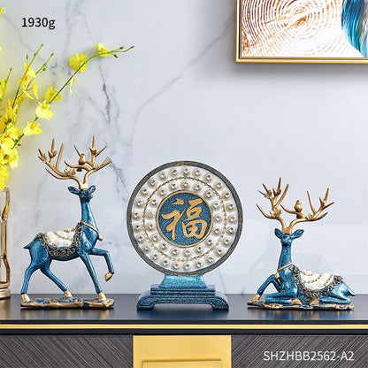 Luxury Golden Deer & Fortune Blessing Plate – Elegant Home & Office Decor