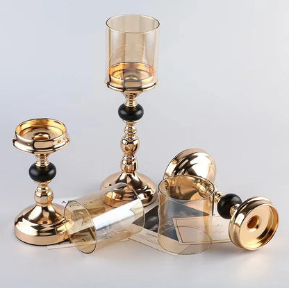 Elegant Metal & Glass Candle Holder – Modern Decorative Table Centerpiece