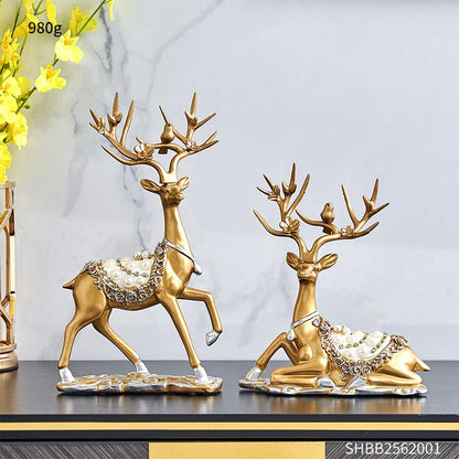 Luxury Golden Deer & Fortune Blessing Plate – Elegant Home & Office Decor