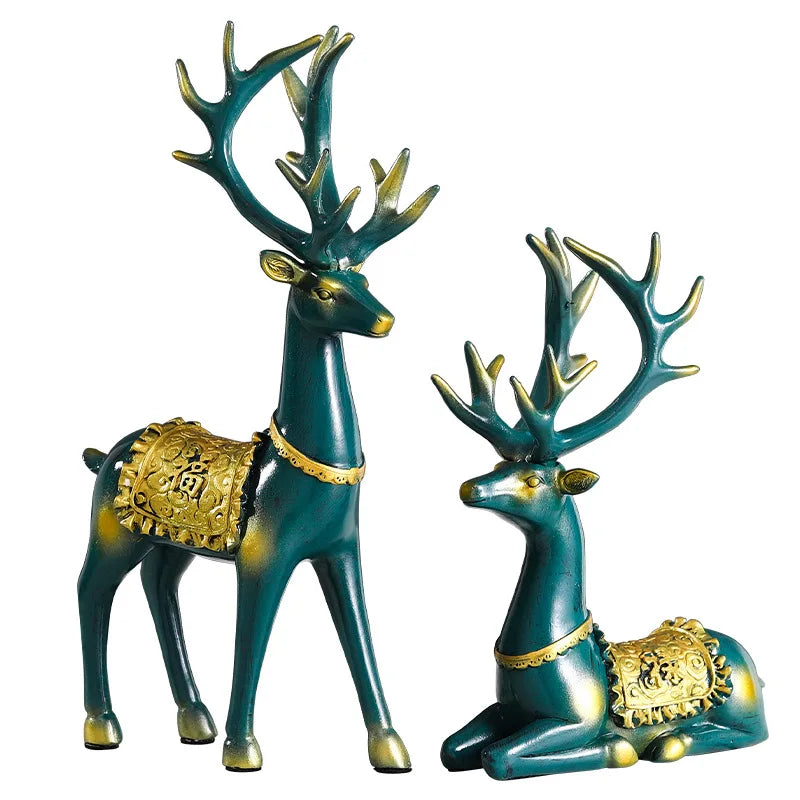 Majestic Emerald Deer Set – Luxury Home & Office Decor