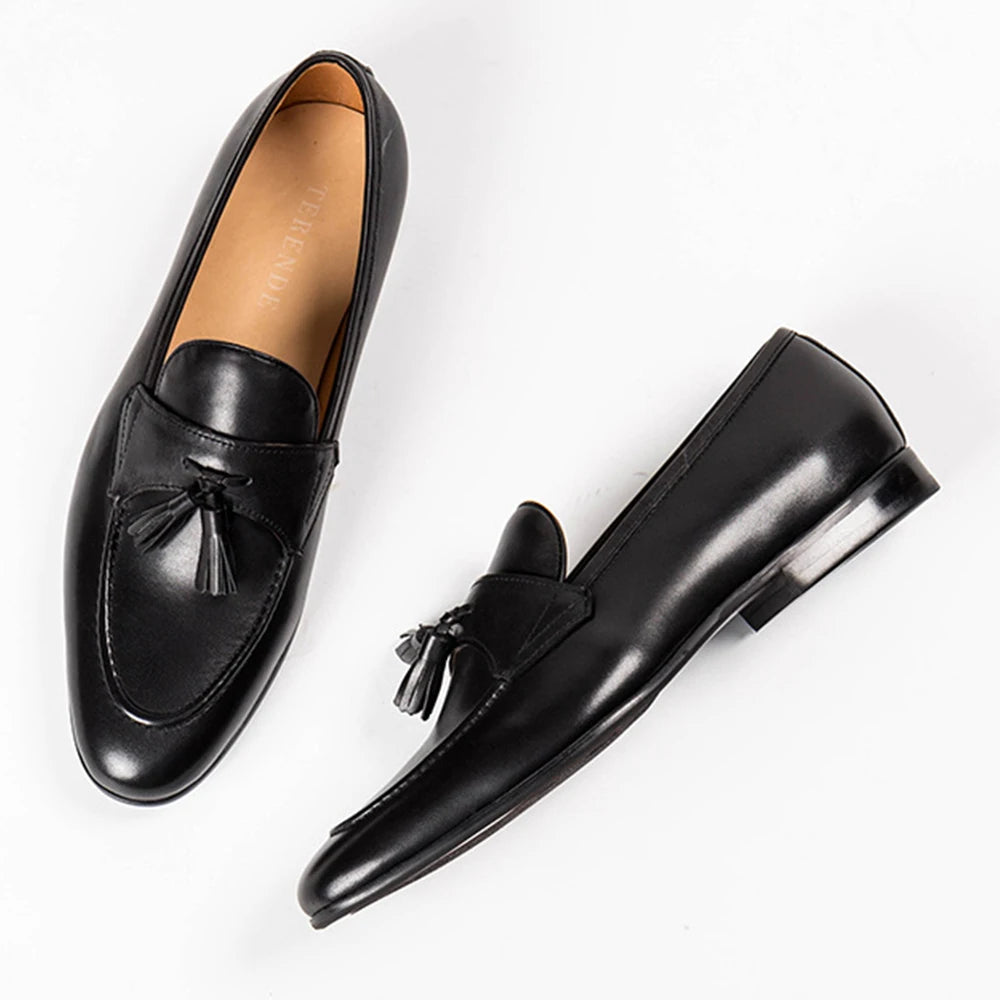 Men’s Luxury Brown Leather Tassel Loafers – Handcrafted Elegance