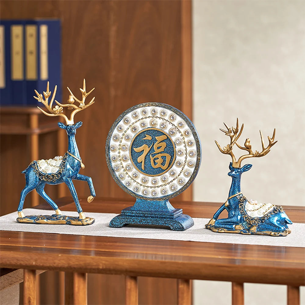 Luxury Golden Deer & Fortune Blessing Plate – Elegant Home & Office Decor