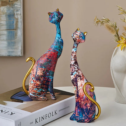 Elegant Abstract Cat Figurines – Colorful Modern Home Decor