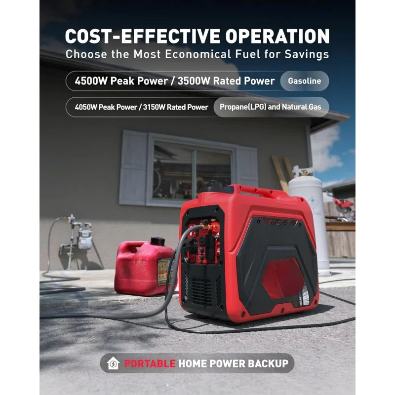 Versatile 3-Fuel Portable Inverter Generator - Perfect for Outdoor Adventures, Camping, and Emergency Backup with Transfer Switch Compatibility