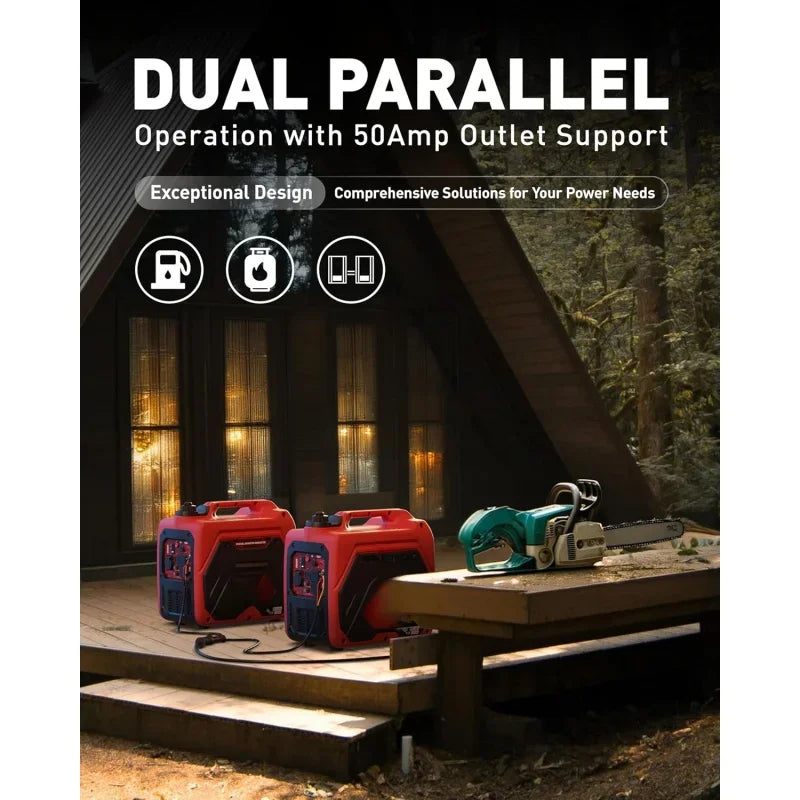 Versatile 3-Fuel Portable Inverter Generator - Perfect for Outdoor Adventures, Camping, and Emergency Backup with Transfer Switch Compatibility