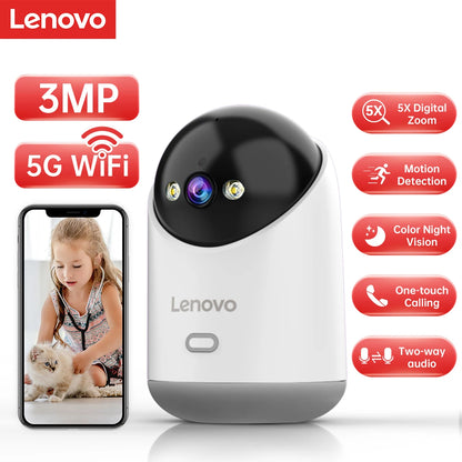 Lenovo 3MP WiFi Smart Home Indoor Security Camera - Wireless IP Surveillance with Auto Tracking for Enhanced Safety and Baby Monitoring